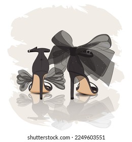 Women's heeled shoes with bow fashion vector illustration in vintage style March 8 women's day