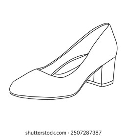 Women's High Block Closed Toe Heels,Slip On Pointed Toe Pumps Shoes Line art, Technical sketch hand drawing outline vector doodle illustration isometric isolated on white background