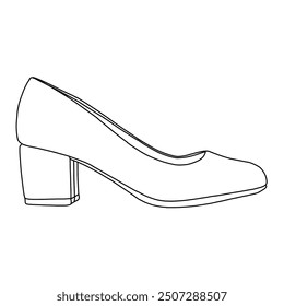 Women's High Block Closed Toe Heels,Slip On Pointed Toe Pumps Shoes Line art, Technical sketch hand drawing outline vector doodle illustration side  isolated on white background