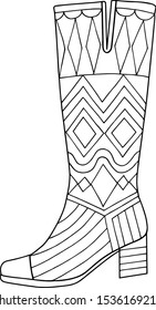 women's high boot coloring page hand drawn and traced vector illustration
