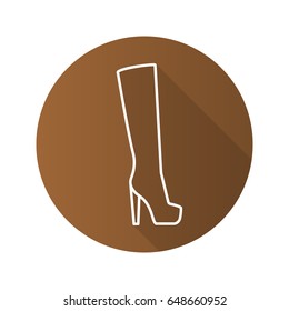 Women's high boot. Flat linear long shadow icon. Vector outline symbol