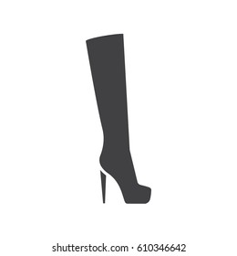 Women's high boot glyph icon. Silhouette symbol. Negative space. Vector isolated illustration