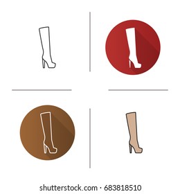 Women's high boot icon. Flat design, linear and color styles. Isolated vector illustrations