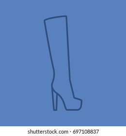 Women's high boot linear icon. Thin line outline symbols on color background. Vector illustration