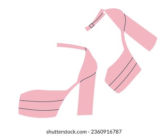 Women's high heel pink sandals. Isolated vector illustration in flat design