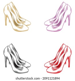 Women's High Heel Shoe Vector Illustration. Female Shoes With High Heels Isolated On A White Background
