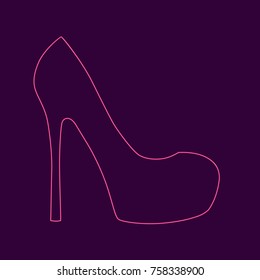 Womens high heel shoe.Neon vector isolated. 