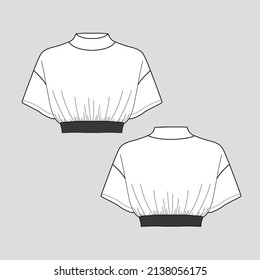 Mujer Cinta de alta recolección de la parte superior de la cosecha del cuello uterino caída hombro blusa blusa moda dibujo plano diseño vectorial