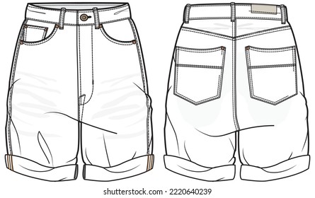 mujeres de alta altitud de tope de ensueño cortos de boceto plano ilustración vectorial frontal y retrovisor de la plantilla técnica de dibujo de cad.