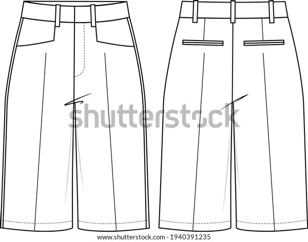 Women\'s High Waist Elegant\
Bermuda Shorts. Shorts technical fashion illustration. Flat apparel\
shorts template front and back, white colour. Women\'s CAD\
mock-up.