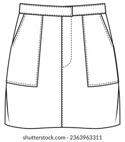 womens high waist pencil mini skirt flat sketch vector illustration technical cad drawing template