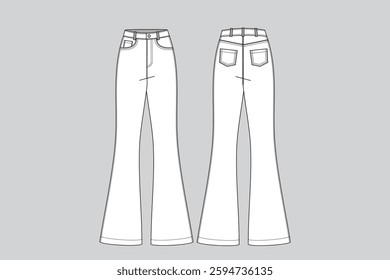 Women's High Waisted Flare Jeans Vector