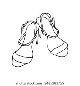 women's high-heeled sandals top view - hand drawn minimalistic illustration