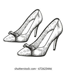 Women's high-heeled shoes pattern. Sketch vector illustration