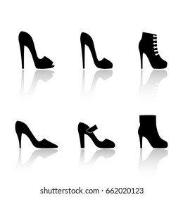 Women's high-heeled shoes. Set of vector icons in the style of a flat design.
