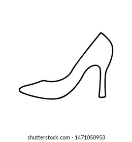 Women's high-heeled shoes. Vector line icon on white background