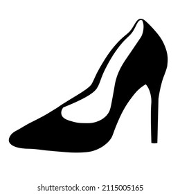 Women's High-heeled Shoes Vector Stock Illustration. Sandals Boat Classic Shoes. Black Stencil. Isolated On A White Background.