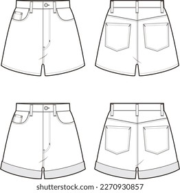 Esbozo vectorial de moda Denim Shorts de alta altitud para mujeres Ilustrador CC