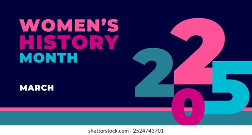 Women's History Month 2024. Text on the blue background with numbers. Banner, poster, illustration Women s History Month for social media.