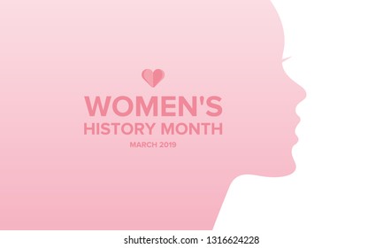 Mes de la historia de la mujer. El mes anual que destaca las contribuciones de las mujeres a los acontecimientos de la historia. Celebrado en marzo en Estados Unidos, el Reino Unido y Australia. Cartel del vector