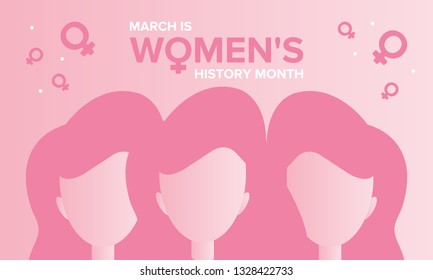 Women's History Month. The annual month that highlights the contributions of women to events in history. Celebrated during March in the United States, the United Kingdom, and Australia. Vector poster