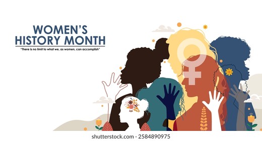 Womens History Month background. Women's day illustration. Poster with different women. 8 march. vector eps 10