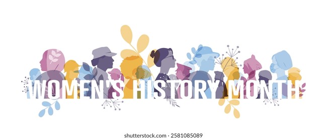 Women's History Month banner. Different women stand together.