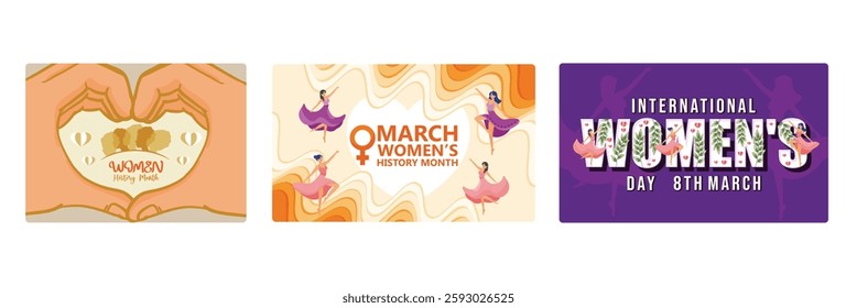 Women's History Month banner with an elegant design. Celebrating Women's History Month in March. Highlighting diversity and women's empowerment. Women's History Month concept.