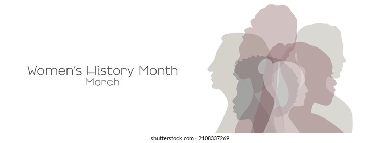 Women's History Month banner. Flat vector illustration.