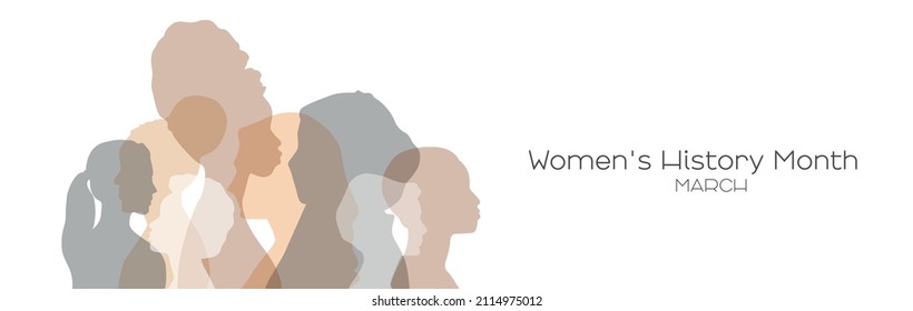 Banner del Mes de la Historia de la Mujer. Ilustración vectorial plana.	