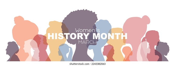 Banner del Mes de la Historia de la Mujer. Ilustración vectorial plana.