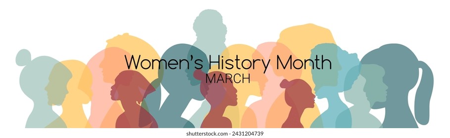 Women's History Month banner. Flat vector illustration.