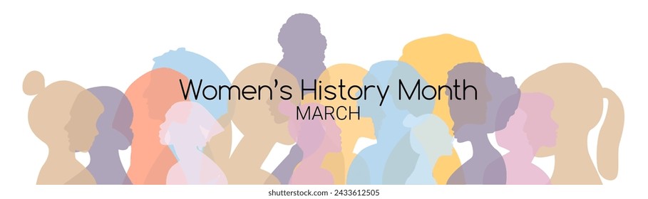 Women's History Month banner. Flat vector illustration.