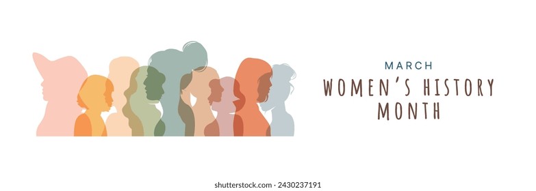 Banner del Mes de la Historia de la Mujer. Ilustración vectorial plana moderna.