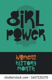 Women's History Month. Celebrated annual in March, to mark women’s contribution to history. Female symbol. Women's rights. Girl power in world. Poster, postcard, banner. Vector illustration