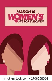 Women's History Month. Celebrated annual in March, to mark women’s contribution to history. Female symbol. Women's rights. Girl power in world. Poster, postcard, banner. Vector illustration