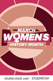 Women's History Month. Celebrated annual in March, to mark women’s contribution to history. Female symbol. Women's rights. Girl power in world. Poster, postcard, banner. Vector illustration