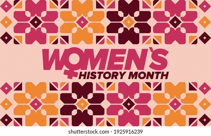 Mes de la historia de la mujer. Celebrada anualmente en marzo, para conmemorar la contribución de las mujeres a la historia. Símbolo femenino. Derechos de la mujer. El poder de las niñas en el mundo. Cartel, postal, pancarta. Ilustración del vector