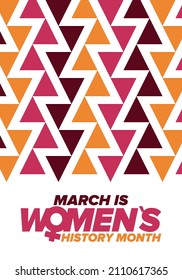 Women's History Month. Celebrated annual in March, to mark women’s contribution to history. Female symbol. Women's rights. Girl power in world. Poster, postcard, banner. Vector illustration