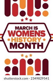 Women's History Month. Celebrated annual in March, to mark women’s contribution to history. Female symbol. Women's rights. Girl power in world. Poster, postcard, banner. Vector illustration