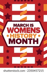 Women's History Month. Celebrated annual in March, to mark women’s contribution to history. Female symbol. Women's rights. Girl power in world. Poster, postcard, banner. Vector illustration