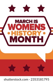 Women's History Month. Celebrated annual in March, to mark women’s contribution to history. Female symbol. Women's rights. Girl power in world. Poster, postcard, banner. Vector illustration