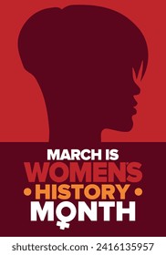 Women's History Month. Celebrated annual in March, to mark women’s contribution to history. Female symbol. Women's rights. Girl power in world. Poster, postcard, banner. Vector illustration