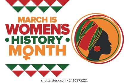 Women's History Month. Celebrated annual in March, to mark women’s contribution to history. Female symbol. Women's rights. Girl power in world. Poster, postcard, banner. Vector illustration