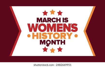 Mes de la Historia de la Mujer. Se celebra anualmente en marzo para conmemorar la contribución de la mujer a la historia. Símbolo femenino. Los derechos de la mujer. Poder femenino en el mundo. Cartel, postal, Anuncio. Ilustración vectorial