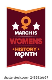 Mes de la Historia de la Mujer. Se celebra anualmente en marzo para conmemorar la contribución de la mujer a la historia. Símbolo femenino. Los derechos de la mujer. Poder femenino en el mundo. Cartel, postal, Anuncio. Ilustración vectorial