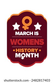 Mes de la Historia de la Mujer. Se celebra anualmente en marzo para conmemorar la contribución de la mujer a la historia. Símbolo femenino. Los derechos de la mujer. Poder femenino en el mundo. Cartel, postal, Anuncio. Ilustración vectorial