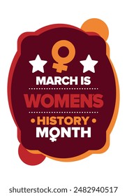 Mes de la Historia de la Mujer. Se celebra anualmente en marzo para conmemorar la contribución de la mujer a la historia. Símbolo femenino. Los derechos de la mujer. Poder femenino en el mundo. Cartel, postal, Anuncio. Ilustración vectorial