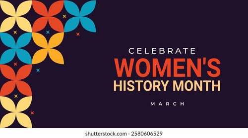 Women's History Month. Celebrated annual in March, Women's rights. Girl power in world. Poster, postcard, banner illustration