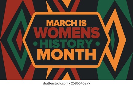 Women's History Month. Celebrated annual in March, to mark women’s contribution to history. Female symbol. Women's rights. Girl power in world. Poster, postcard, banner. Vector illustration